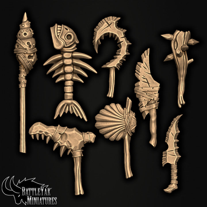 Sharkzerker Piranaka Customisation Pack, Fishfolk Heads & Weapons - 28mm Scale (19 Variants Available) - Battle Yak