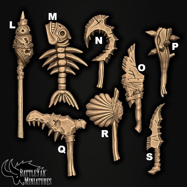 Sharkzerker Piranaka Customisation Pack, Fishfolk Heads & Weapons - 28mm Scale (19 Variants Available) - Battle Yak
