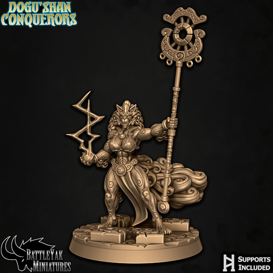 Dogu Shan Thunder Priestess, Guardian Dog Folk Warrior Pinup (2 Variants Available) - Battle Yak