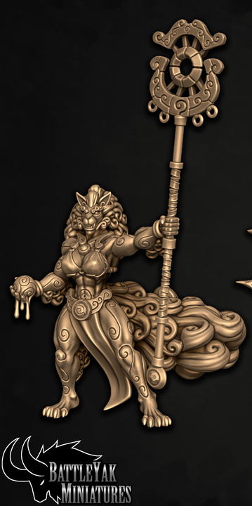 Dogu Shan Thunder Priestess, Guardian Dog Folk Warrior Pinup (2 Variants Available) - Battle Yak