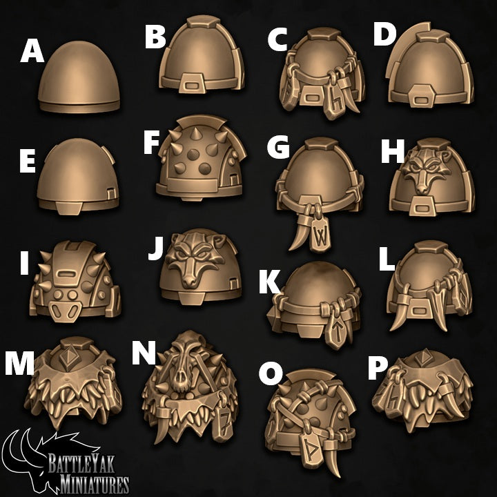 Sentinel Pauldrons, Wolves of Winter Customisation Pack - 28mm Scale (16 Variants Available) - Battle Yak