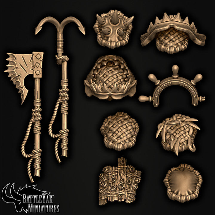 Sharkzerker Great-Weapon Customisation Pack, Sharkfolk Pauldrons & Heavy Weapons 28mm Scale (16 Variants Available) - Battle Yak
