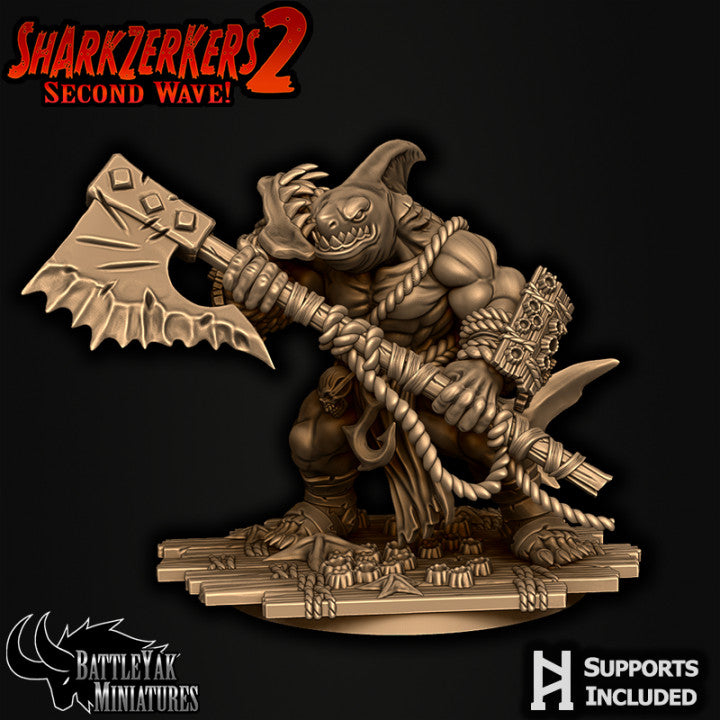 Sharkzerkers, Shark Folk Warriors - Great-Weapon Pack (4 Variants Available) - Battle Yak