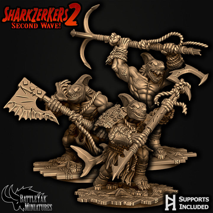 Sharkzerkers, Shark Folk Warriors - Great-Weapon Pack (4 Variants Available) - Battle Yak