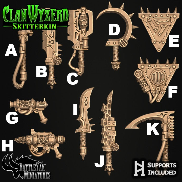 Skitterkin Weapons, Ratfolk Customisation Pack - 32mm Scale (16 Variants Available) - Battle Yak