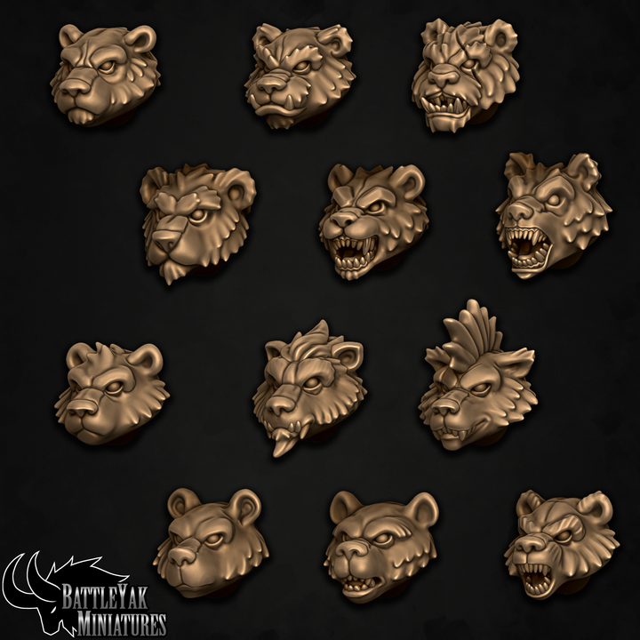 Ursus Warrior Heads, Customisation Pack - 28mm Scale (12 Variants Available) - Battle Yak (Copy)