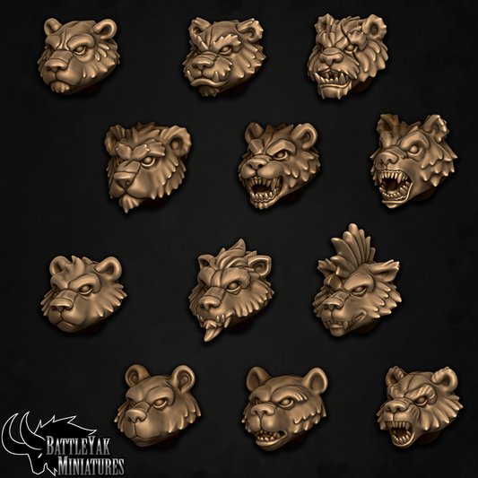 Ursus Warrior Heads, Customisation Pack - 28mm Scale (12 Variants Available) - Battle Yak (Copy)
