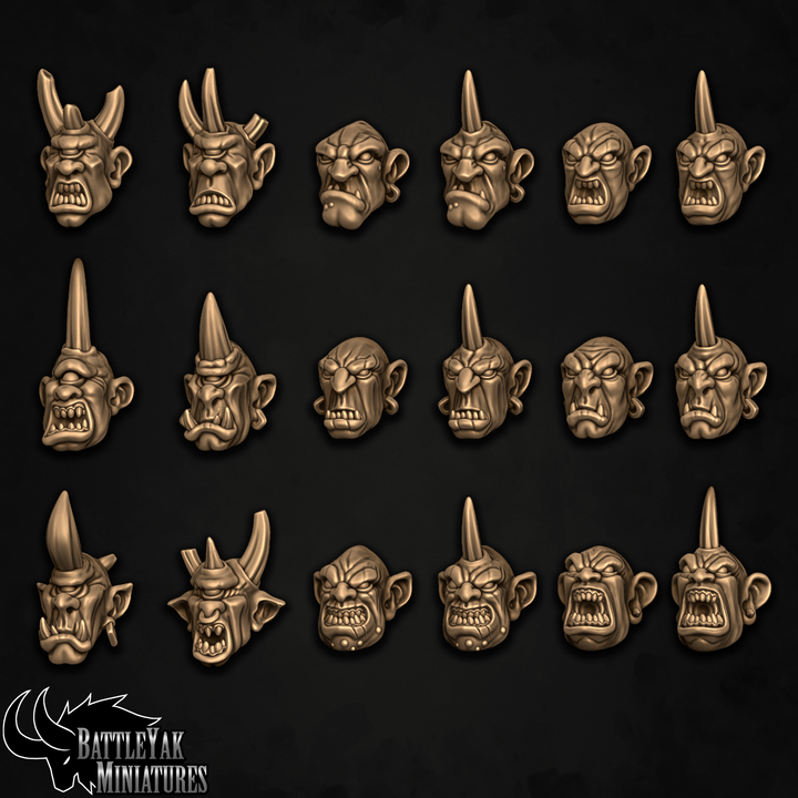 GurGutch Warbasher Ogre Heads, Customisation Pack - 32mm Scale (12 Variants Available) - Battle Yak