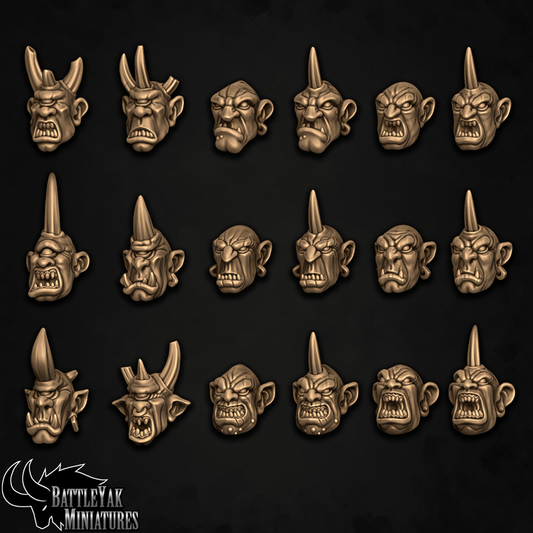 GurGutch Warbasher Ogre Heads, Customisation Pack - 28mm Scale (12 Variants Available) - Battle Yak