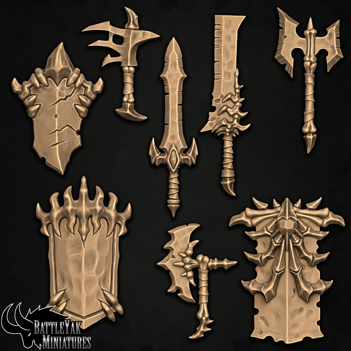 Battleghoul Weapons and Shields, Customisation Pack - 28mm Scale (16 Variants Available) - Battle Yak