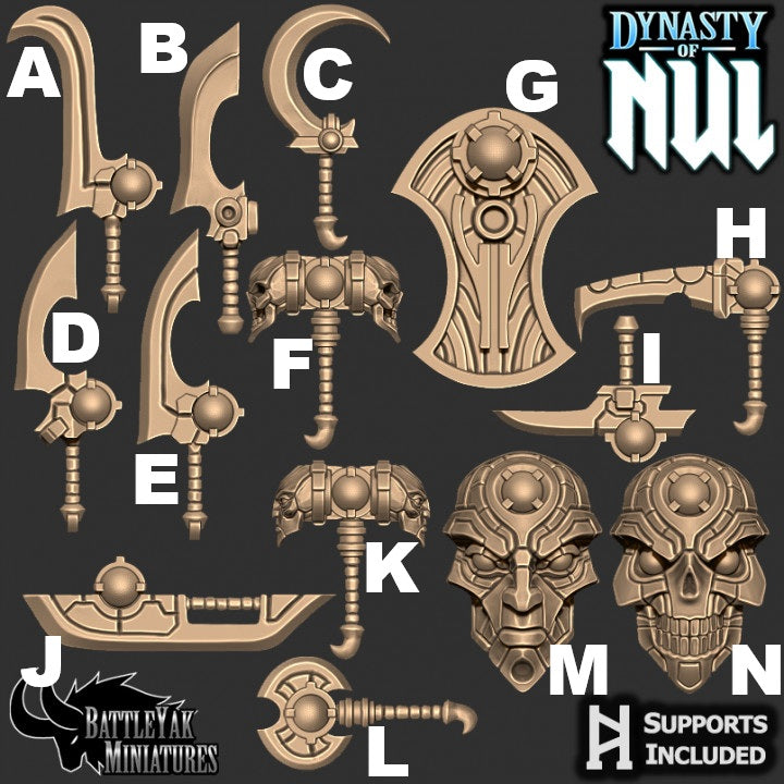 Dynasty of Nul Weapons, Undead Construct Customisation Pack - 28mm Scale (21 Variants Available) - Battle Yak