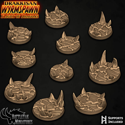 Drakkisan Wyrmspawn Bases - Spikes, Eggs and Rocks Terrain Base Set (15 Variants Available) - Battle Yak