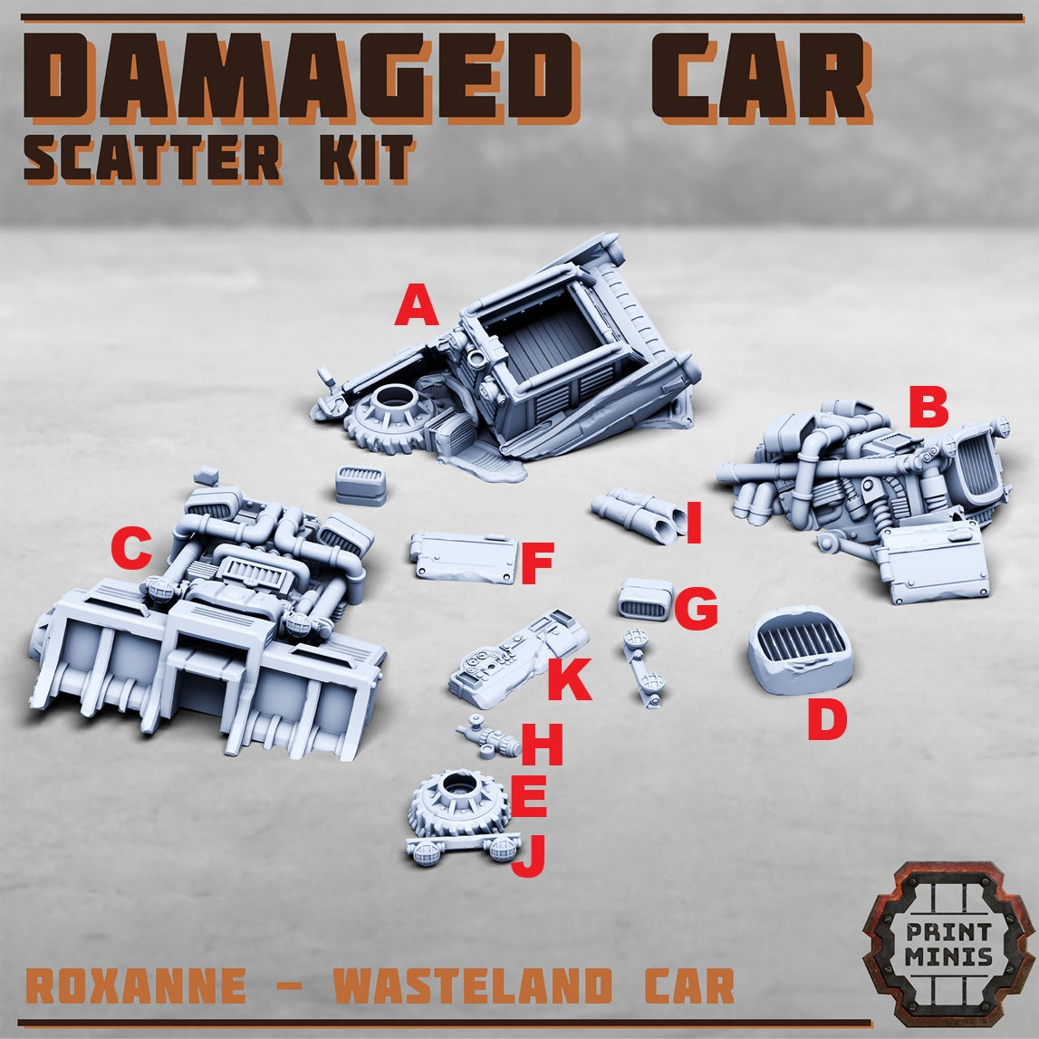 Damaged Car Scatter, Scenery Kit - Print Minis