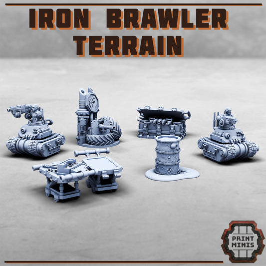Iron Brawlers Terrain, Scenery Kit (28mm Scale) - Print Minis