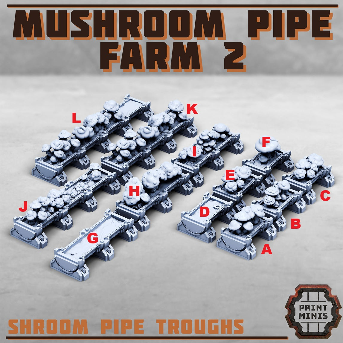 Mushroom Pipe Farm, Set 2 (18 Variants Available) - Print Minis