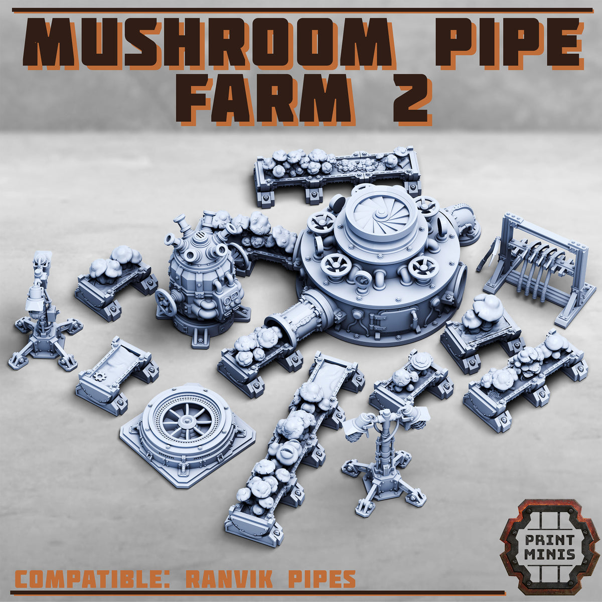 Mushroom Pipe Farm, Set 2 (18 Variants Available) - Print Minis