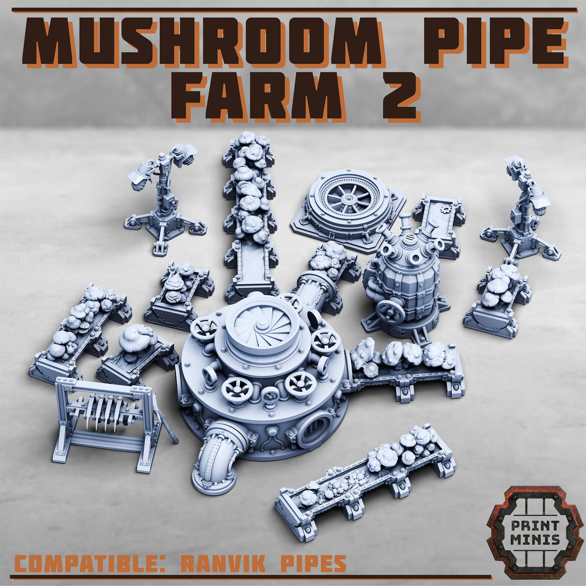 Mushroom Pipe Farm, Set 2 (18 Variants Available) - Print Minis
