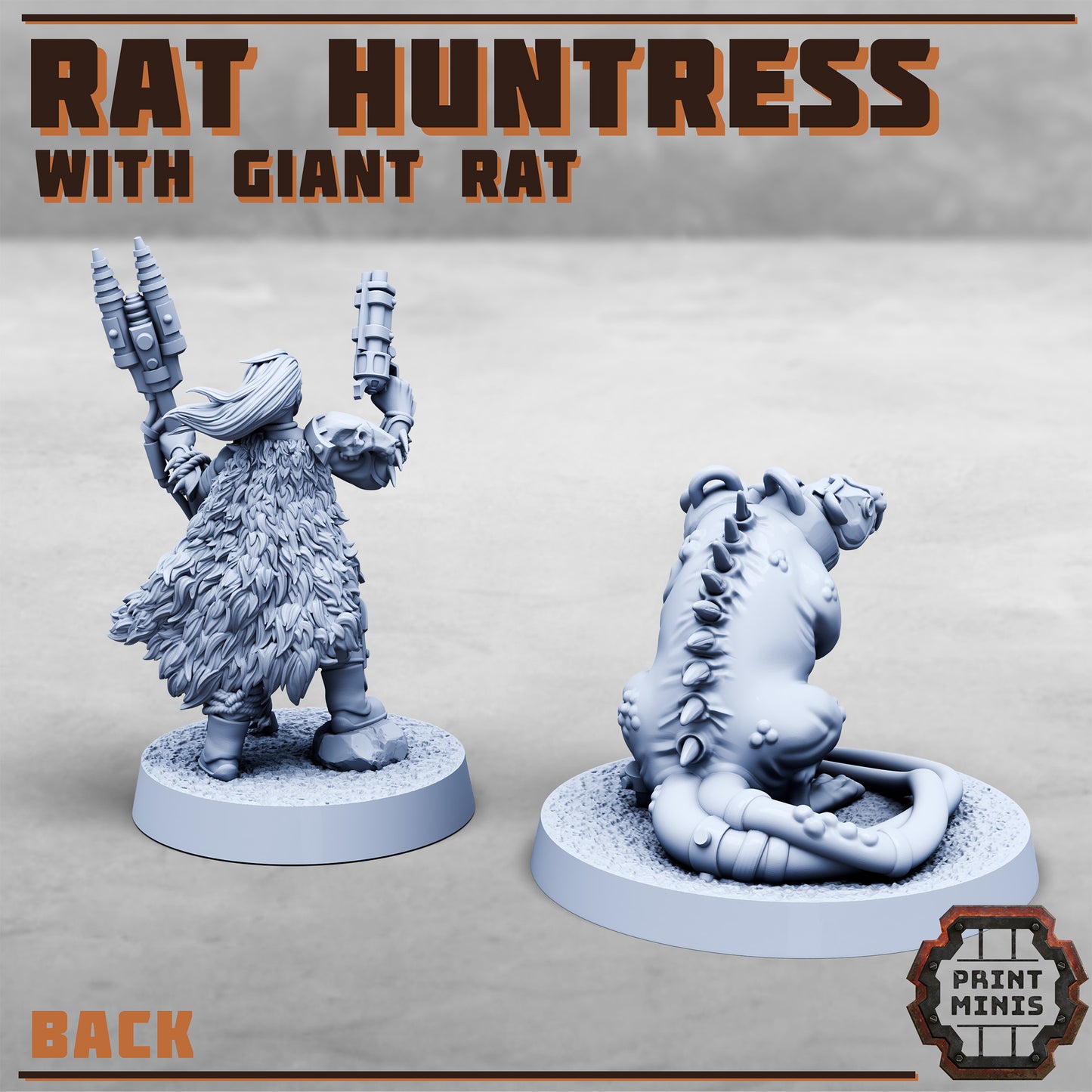Rat Huntress and Giant Rat (2 Variants Available) - Print Minis