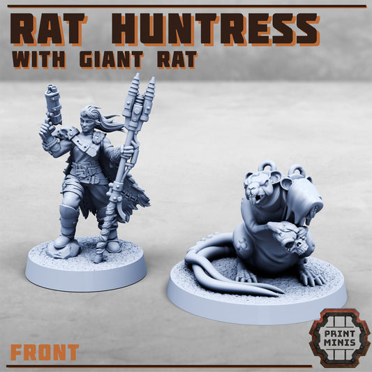 Rat Huntress and Giant Rat (2 Variants Available) - Print Minis