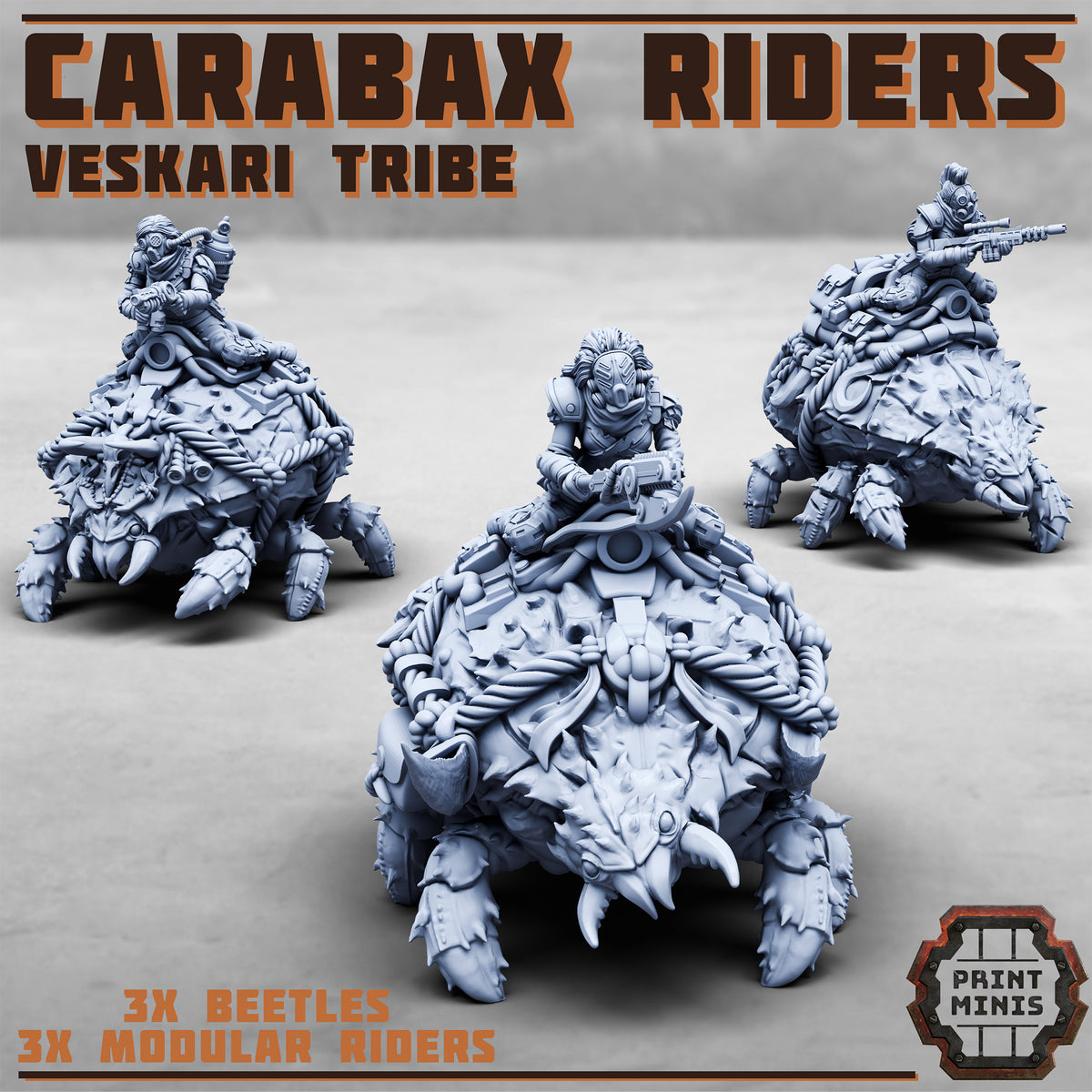 Carabax Beetle Riders - Alien Insects with Sci Fi Cavalry (3 Variants Available) - Print Minis