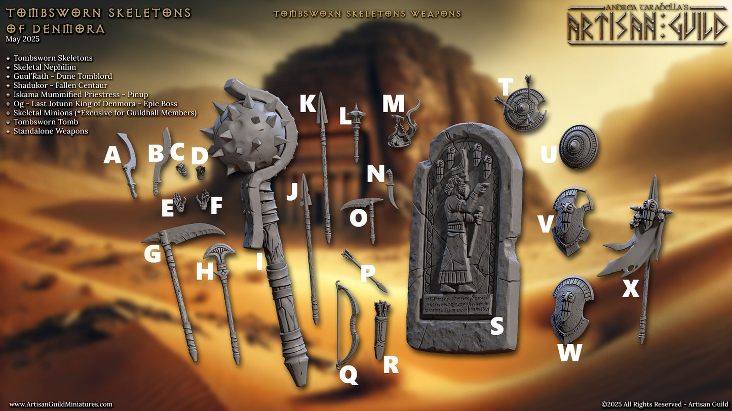 Tombsworn Skeletons, Hands and Weapons, 32mm Scale (24 Variants Available) - Artisan Guild