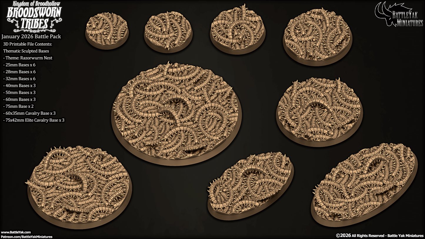 Razorwurm Nest Bases - Insect + Centipede Terrain Base Set (35 Variants Available) - Battle Yak