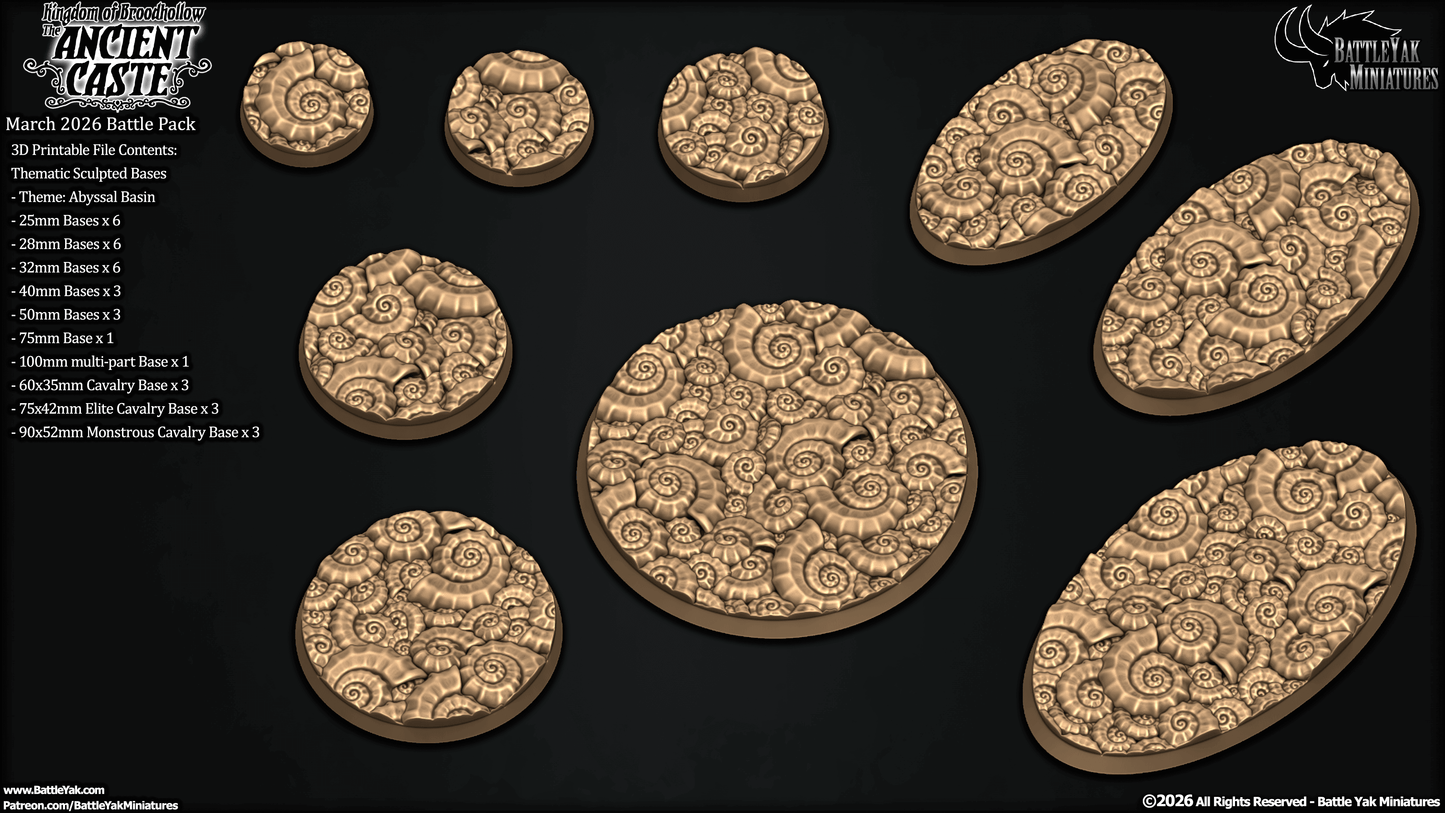 Abyssal Basin Bases - Spiral Ammonite Fossil Terrain Base Set (35 Variants Available) - Battle Yak