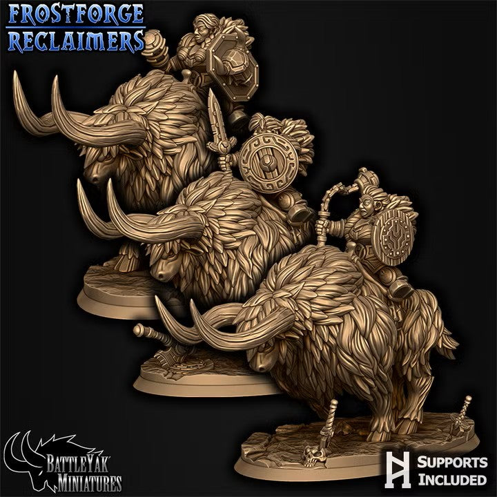 Frostforged Battle-Yak Shield-Maidens, Dwarven Warrior Yak Cavalry (3 Variants Available) - Battle Yak