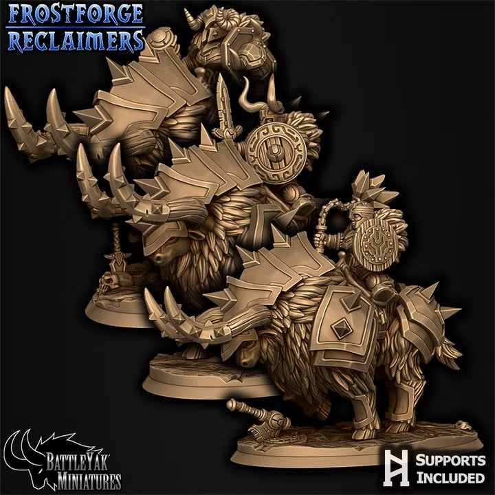 Frostforged Battle-Yak Shield-Maidens, Dwarven Warrior Yak Cavalry - Armoured (3 Variants Available) - Battle Yak
