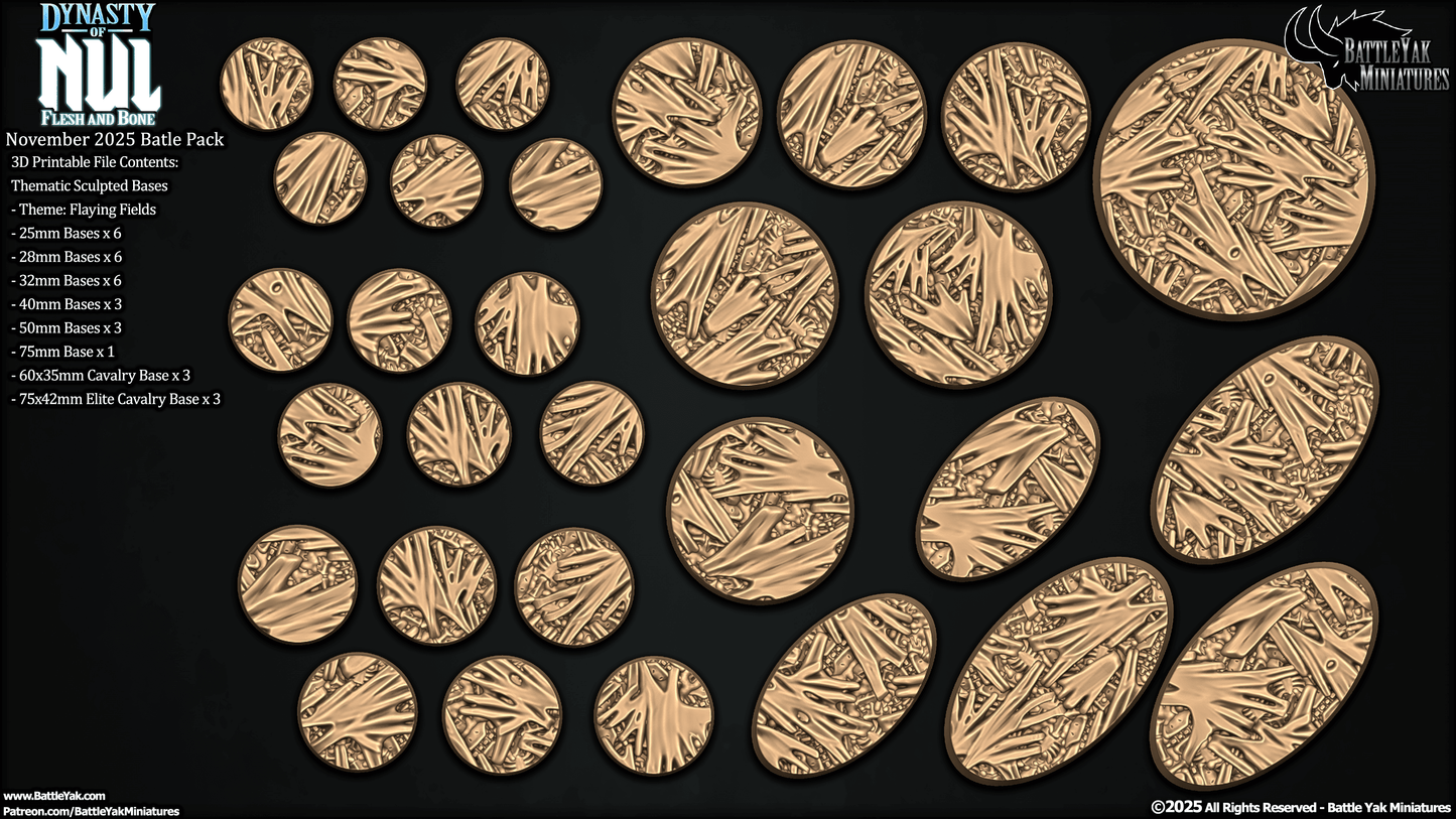 Dynasty of Nul Flayfiend Bases - Flayed Skin and Bones Terrain Base Set (31 Variants Available) - Battle Yak