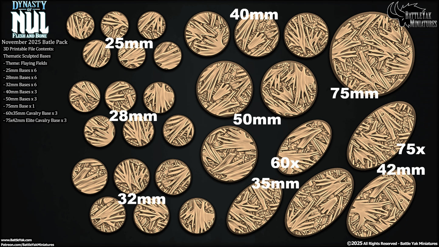 Dynasty of Nul Flayfiend Bases - Flayed Skin and Bones Terrain Base Set (31 Variants Available) - Battle Yak