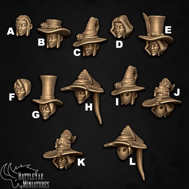 Collegiate Invocation Mage Heads, Human Wizard Customisation Pack (12 Variants Available) - Battle Yak