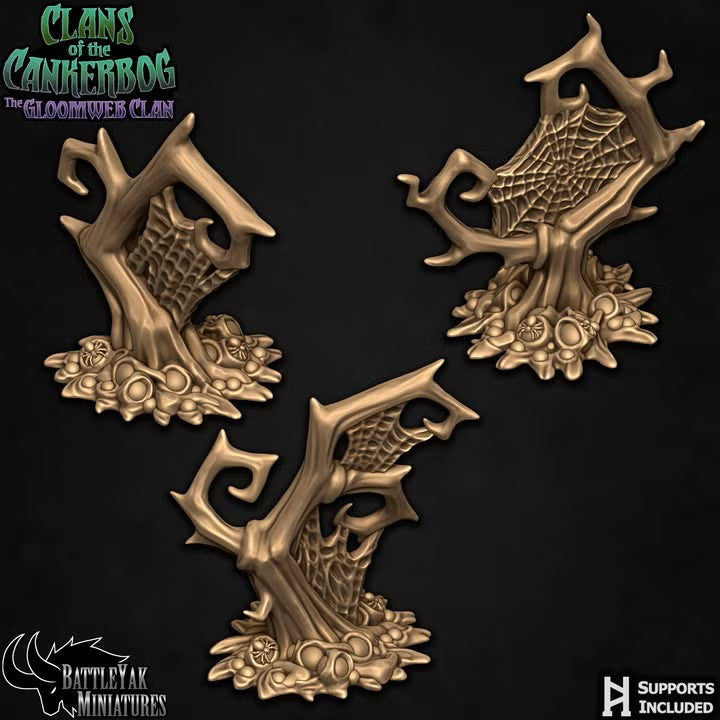 Gloomweb Terrain Set - Trees and Spider Egg Clusters (9 Variants Available) - Battle Yak