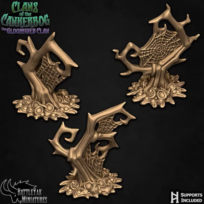 Gloomweb Terrain Set - Trees and Spider Egg Clusters (9 Variants Available) - Battle Yak