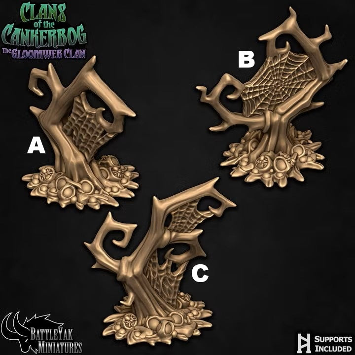 Gloomweb Terrain Set - Trees and Spider Egg Clusters (9 Variants Available) - Battle Yak
