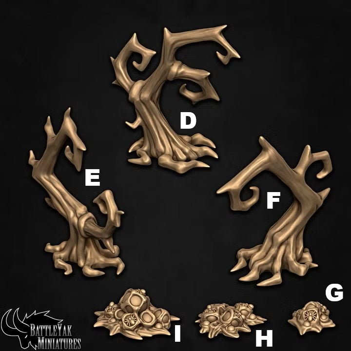 Gloomweb Terrain Set - Trees and Spider Egg Clusters (9 Variants Available) - Battle Yak