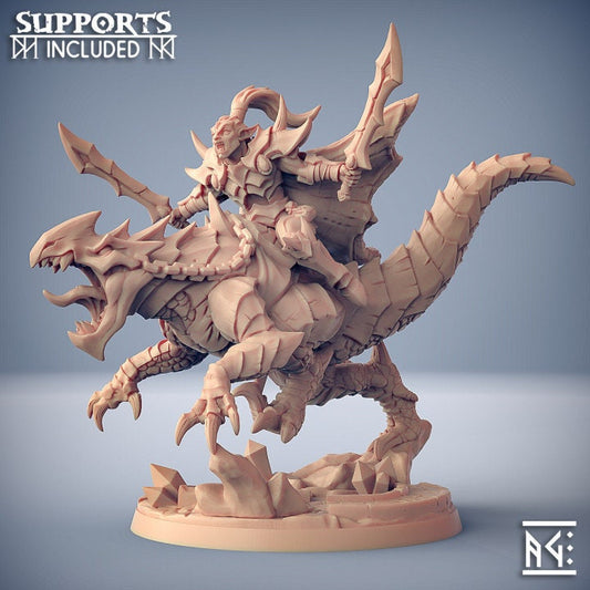 Khaladas riding Morvagia the Drakeling - Artisan Guild