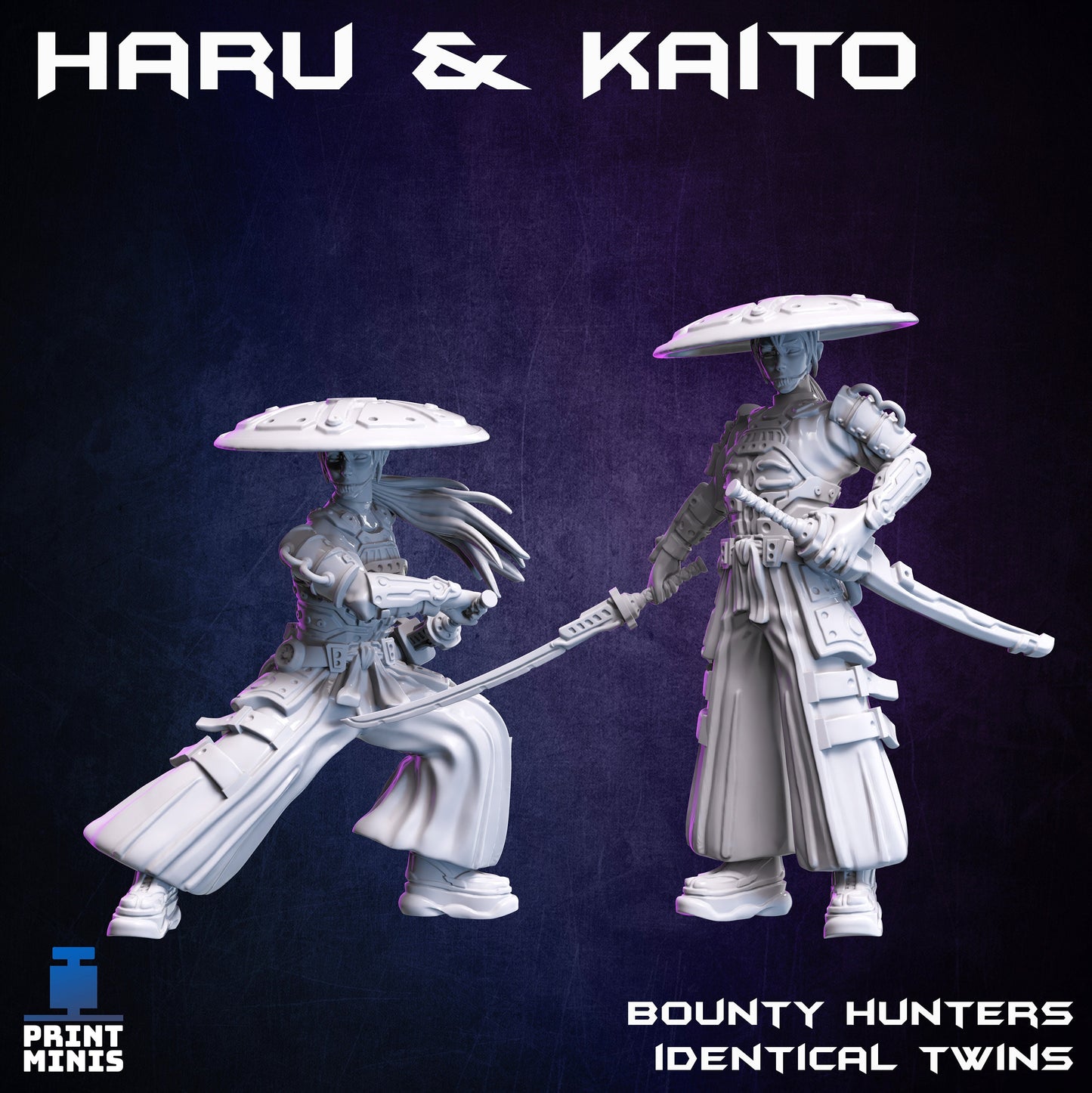 Haru and Kaito - Samurai Twins (2 Variants Available) - Print Minis