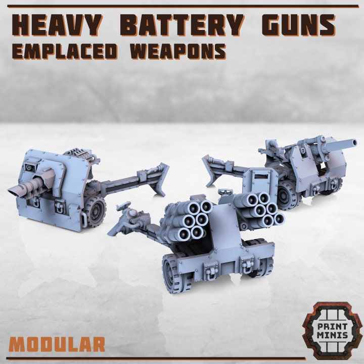 Heavy Battery Guns (3 Variants Available) - Print Minis