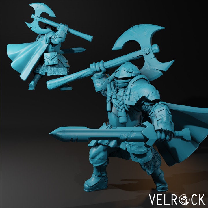 Male Dwarf Knight with Axe and Sword - Velrock