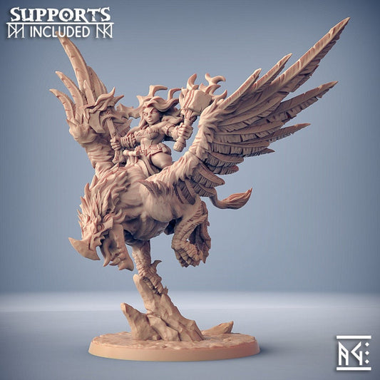 Helga Riding a Gryphon (2 Variants Available) - Artisan Guild