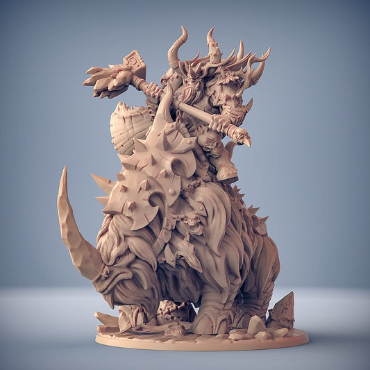 Grothak riding an Armoured Frosthorn - Artisan Guild
