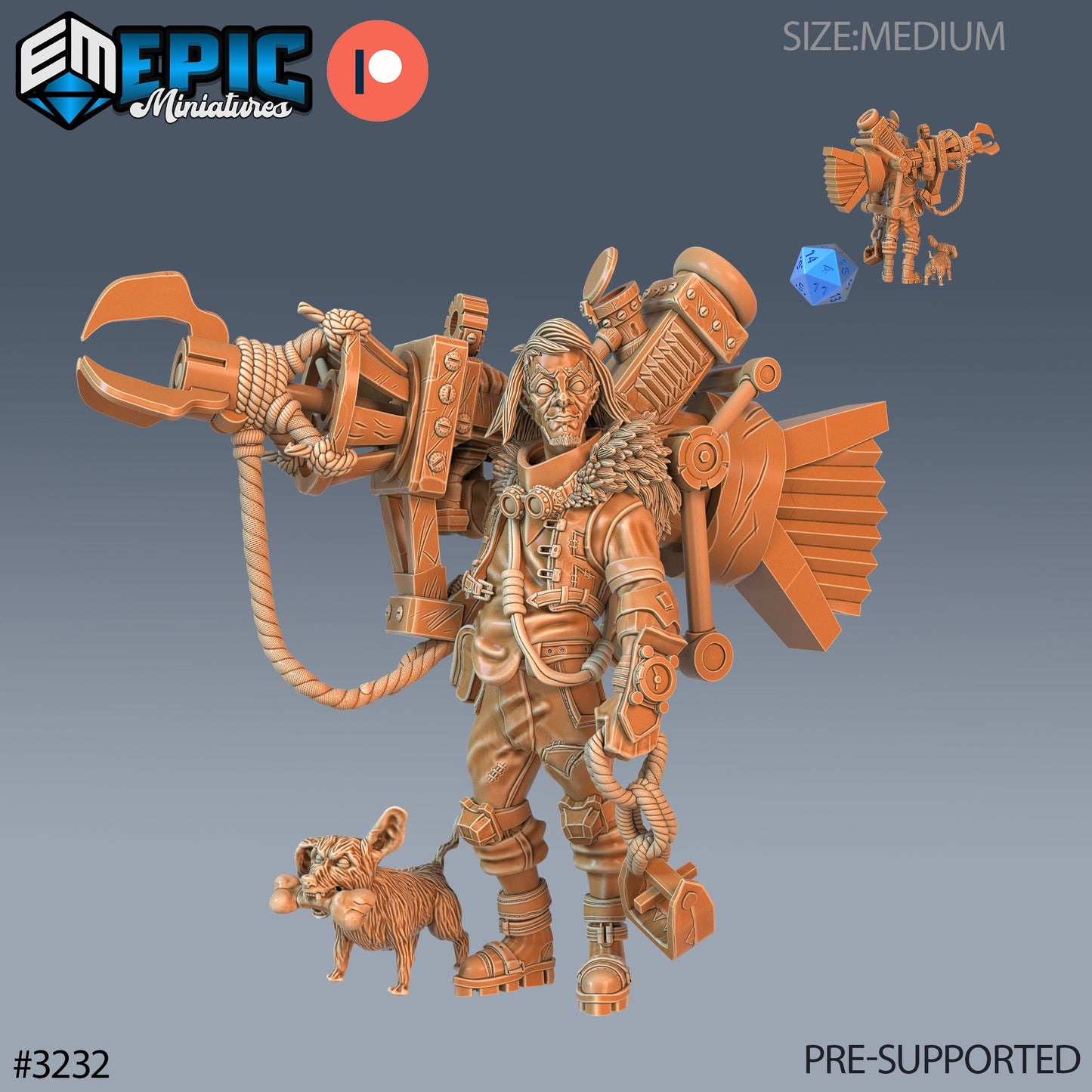 Artificer Flynn and Dog Pet (5 Variants Available) - Epic Miniatures