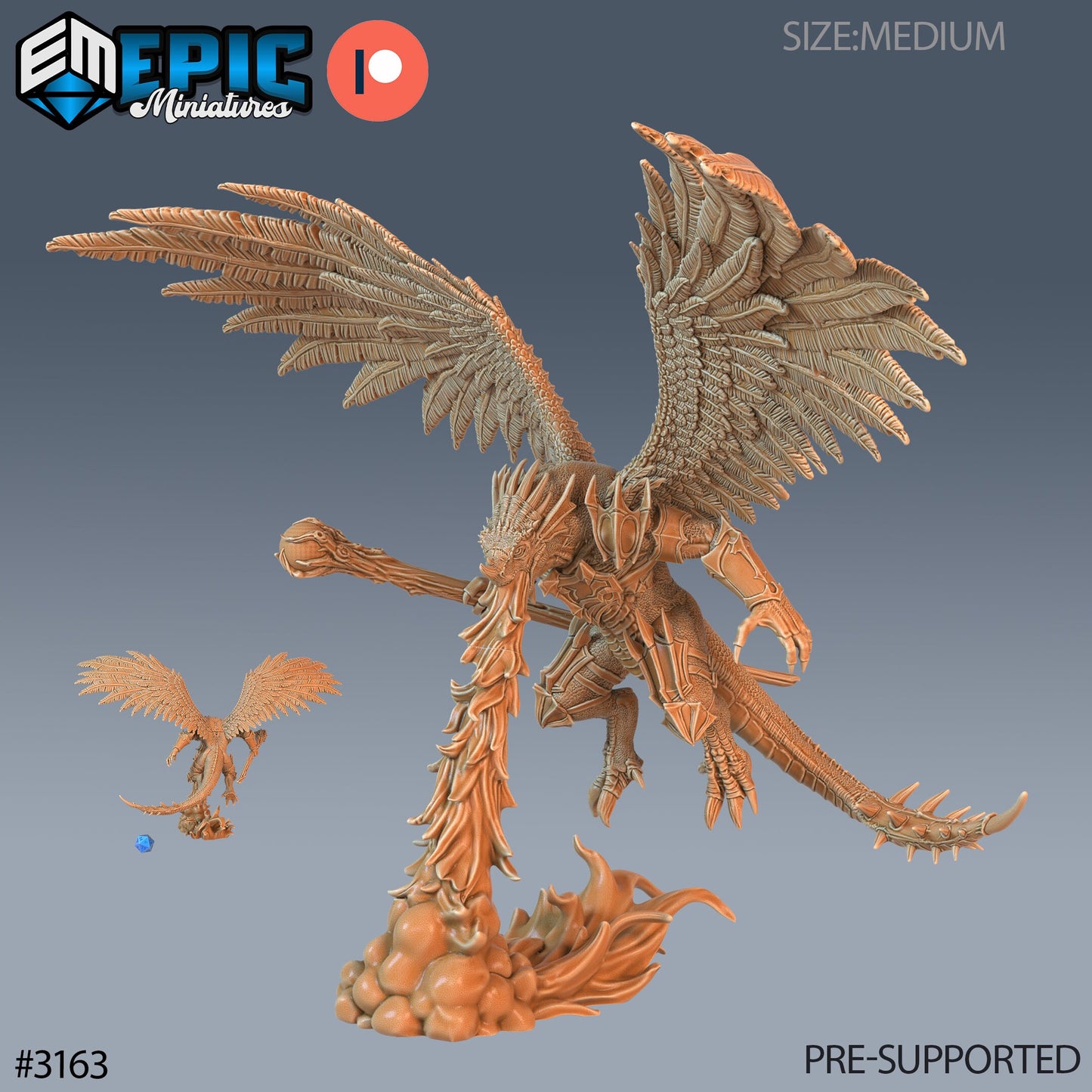 Winged Half Dragon - Feathered Wings (5 Variants Available) - Epic Miniatures