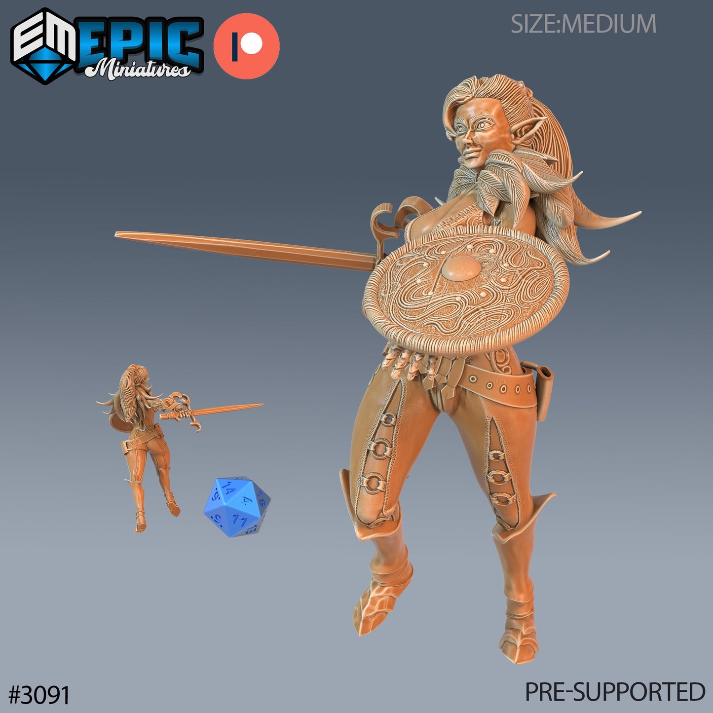 Elf Fighter Player Character (3 Variants Available) - Epic Miniatures