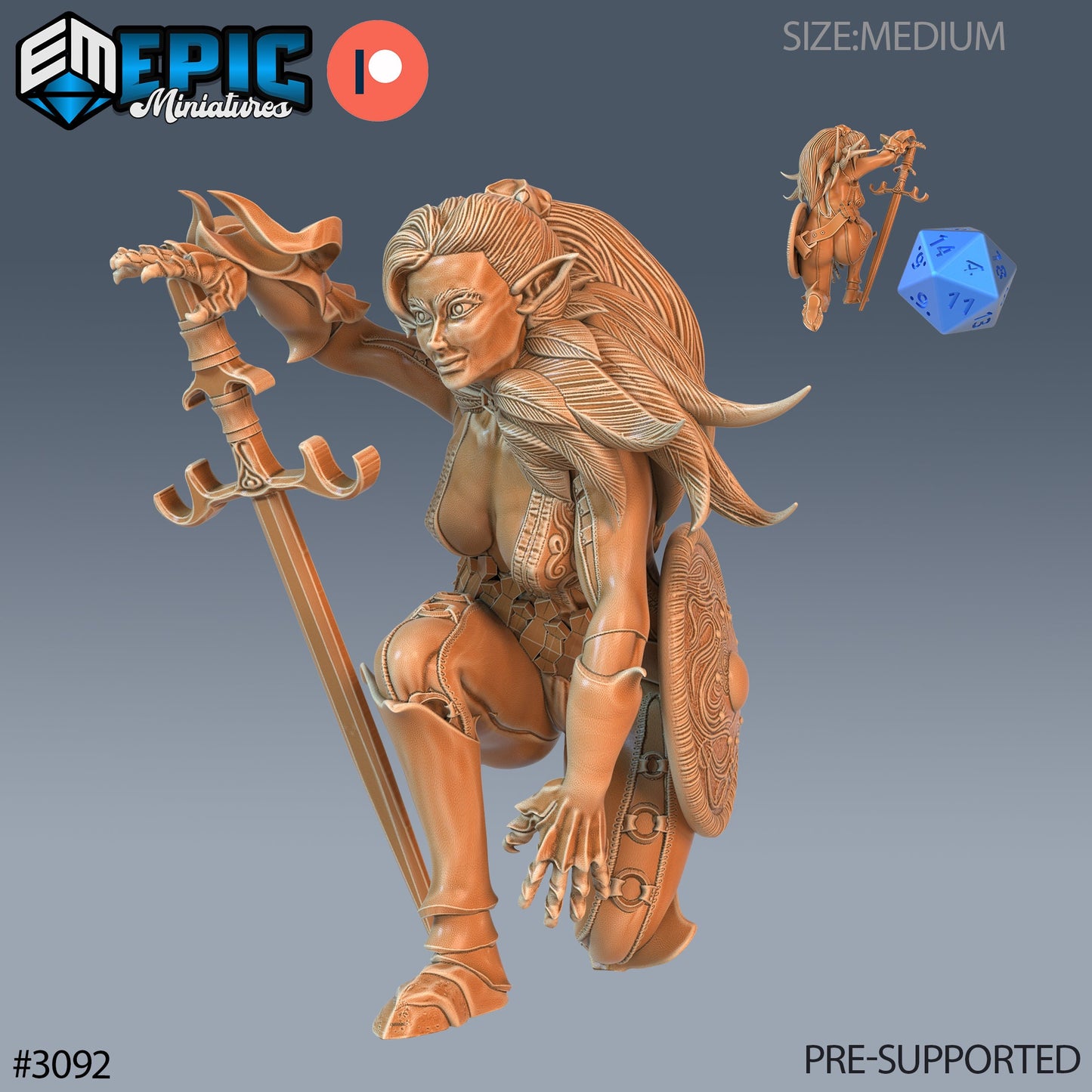 Elf Fighter Player Character (3 Variants Available) - Epic Miniatures