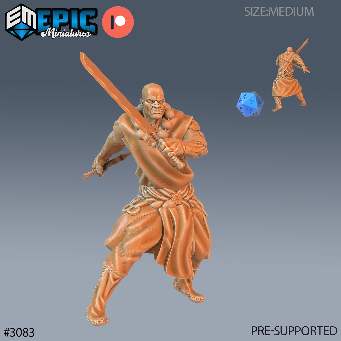 Monk Player Character - Male (3 Variants Available) - Epic Miniatures